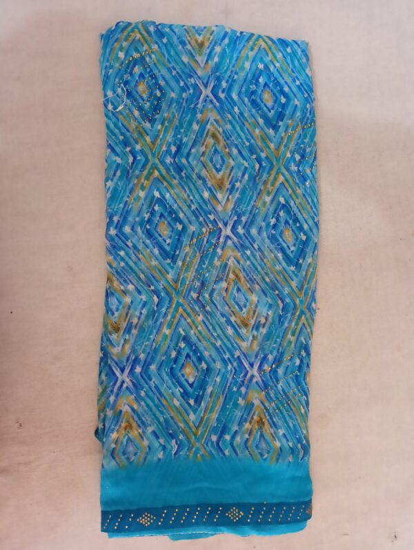 Blue Printed Georgette Saree with Abstract Design - Image 3