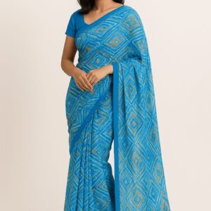Blue Printed Georgette Saree with Abstract Design