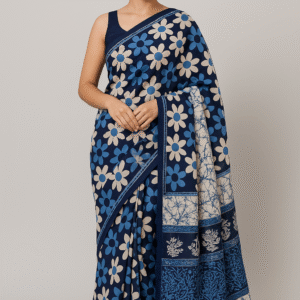 Mansha Saree offers a beautiful blue floral printed crepe saree that perfectly fuses beauty with a hint of modernity. The saree is light in weight and flows well, which makes it an ideal pick for any celebration, festival or otherwise, or for that matter, for any casual occasion. The beautiful floral design in various colors gives it a fresh appeal, and this saree instantly becomes a favorite in any collection. The crepe fabric not only improves overall looks but also provides comfort, so you can freely move with your stylish appearance.