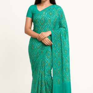Sea Green Printed Georgette Saree with Abstract Design