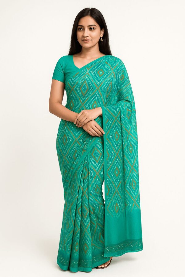 Sea Green Printed Georgette Saree with Abstract Design