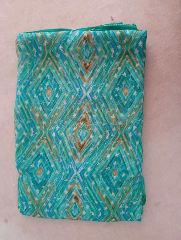 Sea Green Printed Georgette Saree with Abstract Design - Image 4