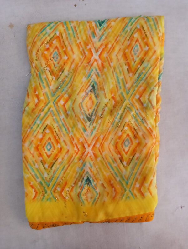 Yellow Printed Georgette Saree with Abstract Design - Image 3