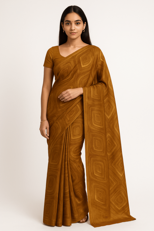 Brown Printed Crepe Saree with Abstract Design
