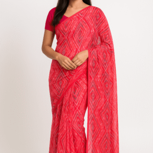 Pink Printed Georgette Saree with Abstract Design