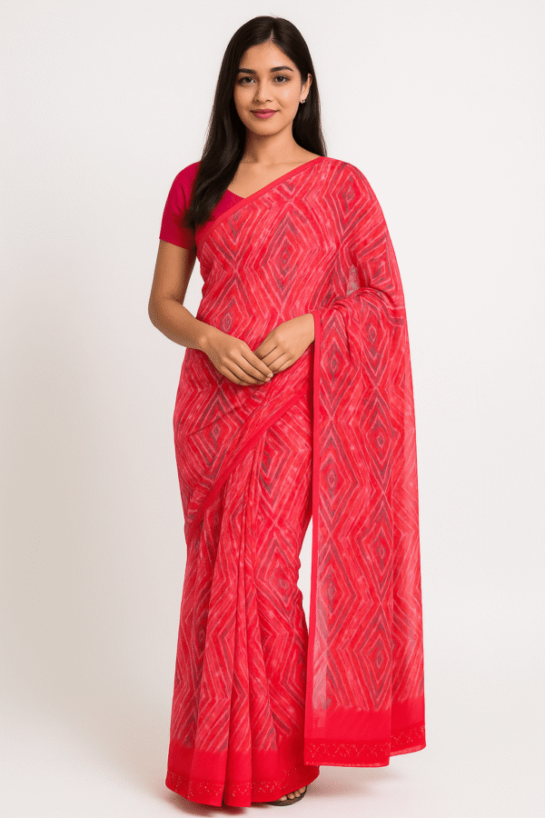 Pink Printed Georgette Saree with Abstract Design